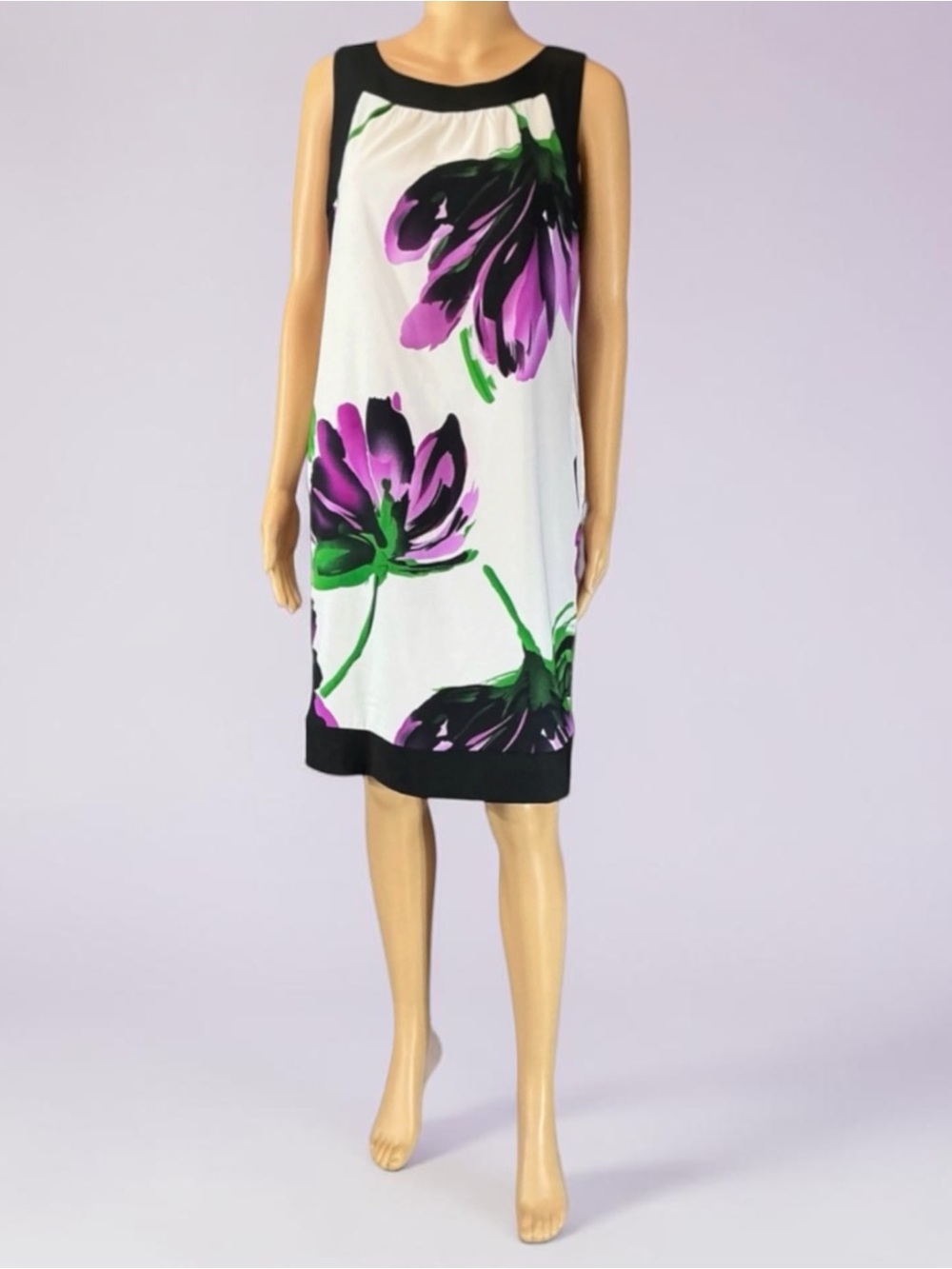 AGB Purple and Green Floral Midi Dress